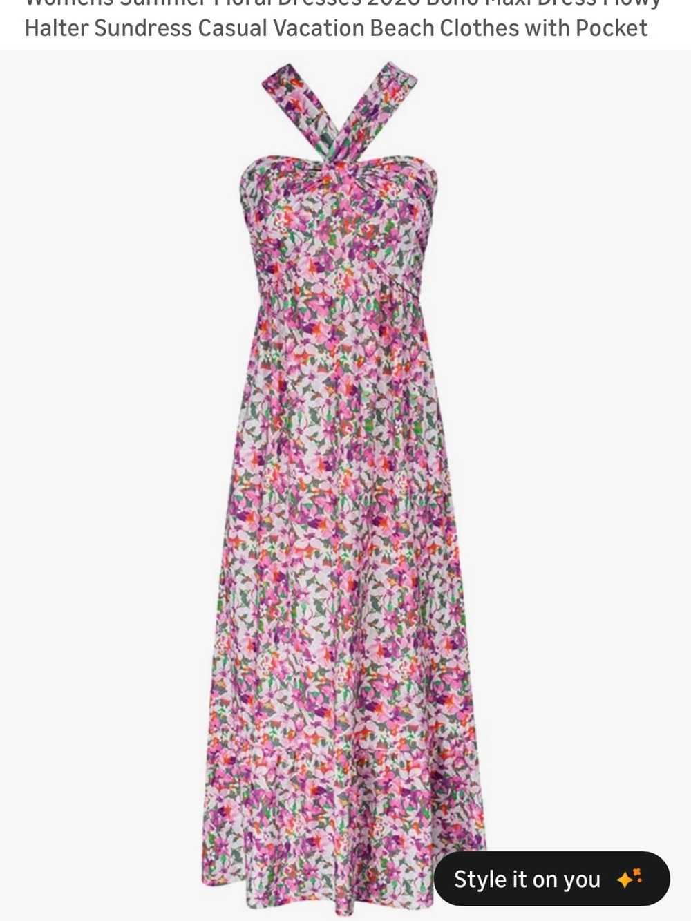 Floral Halter Maxi Dress in Pink and Green